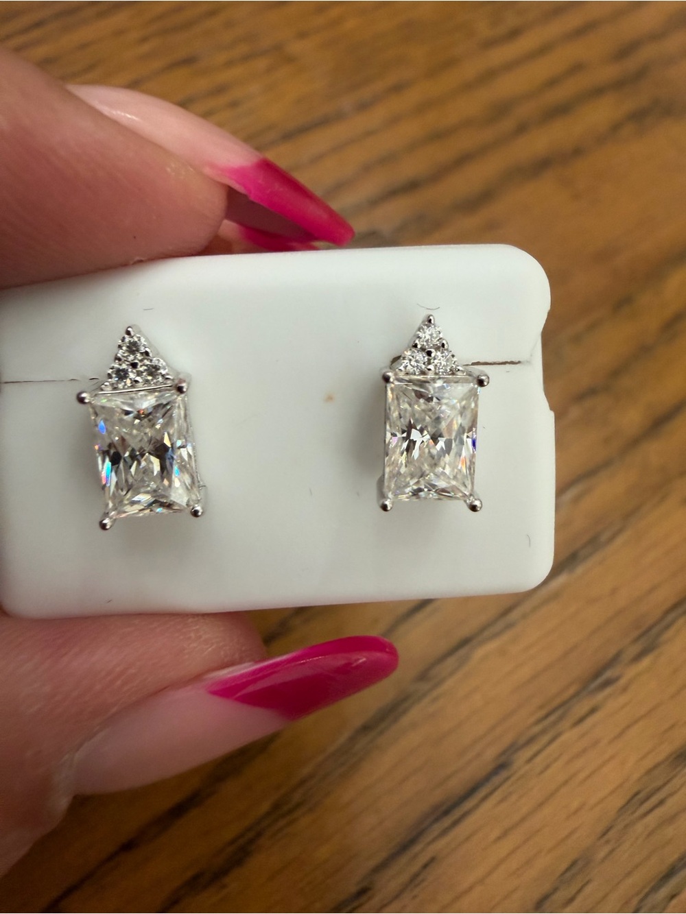 Moissanite Emerald Cut Studs with Accent Stones